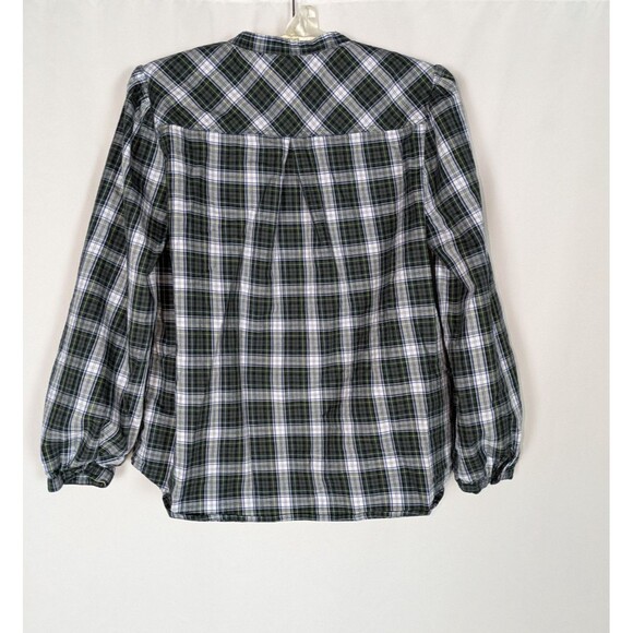 J. Crew Button Down M Women's Green Tartan Plaid Beaded Lace Trim Long Sleeve - Picture 6 of 9